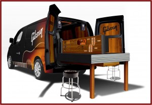 The cockpit has been customized to evoke Gibson's classic designs with wood veneers in the dashboard that evoke classic Gibson materials such as mahogany and flamed maple and special leather seats.