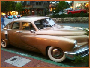 A rare Tucker was among the gems spotted in downtown Carmel by the Sea during  Monterey Car Week. Note the GT 40 in the background. 