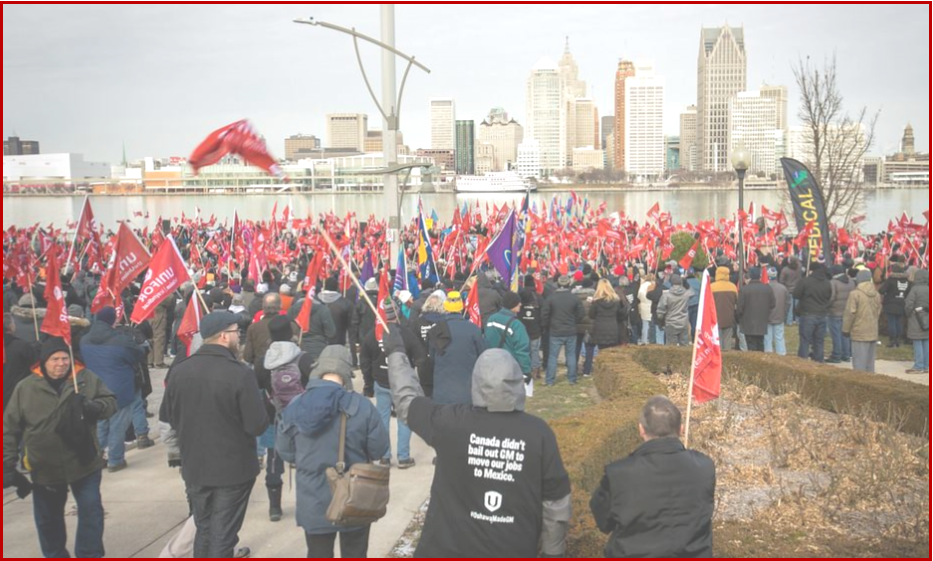 AutoInformed.com on Unifor Demonstation in Ontario across from Cobo Hall and The 2019 North American International Autoshow